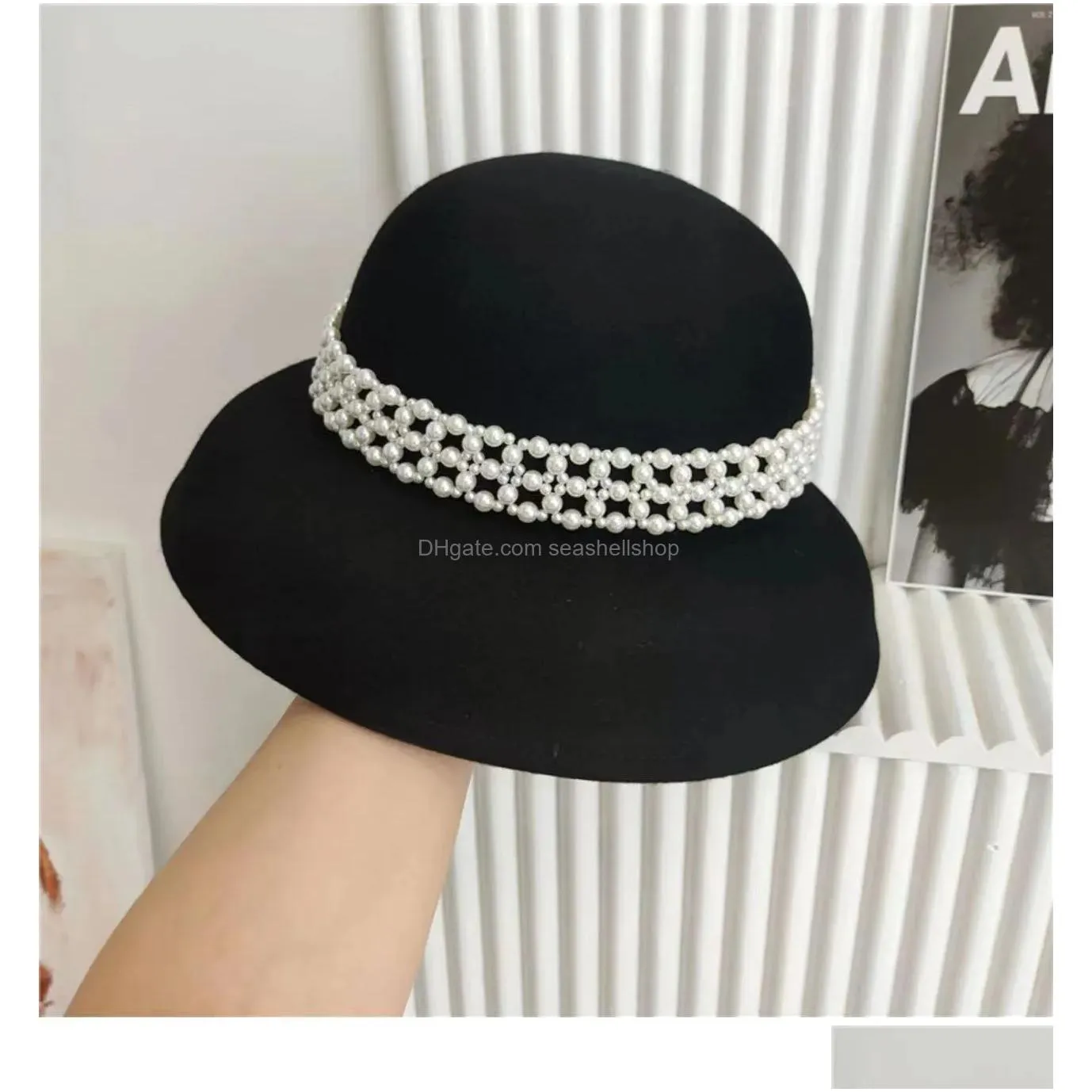 Wide Brim Hats Bucket Autumn Winter 100 Wool Hat Bell Women S French Elegant Retro Hepburn And Celebrity Pearl Felt 230629 Drop Deliv Dhrmf