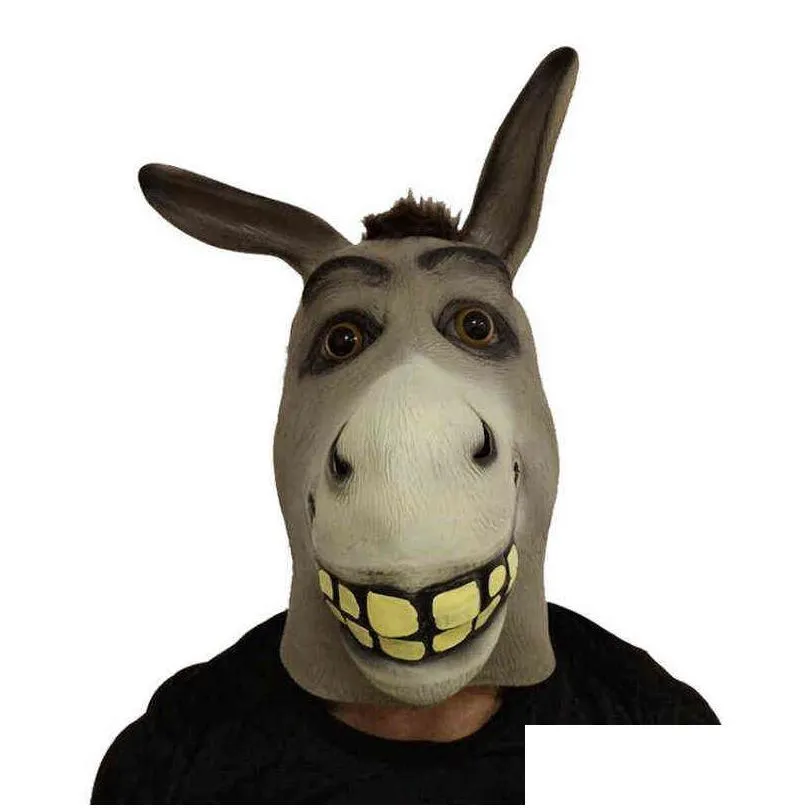 funny adult creepy funny donkey horse head mask latex halloween animal cosplay zoo props party festival costume ball mask y220805