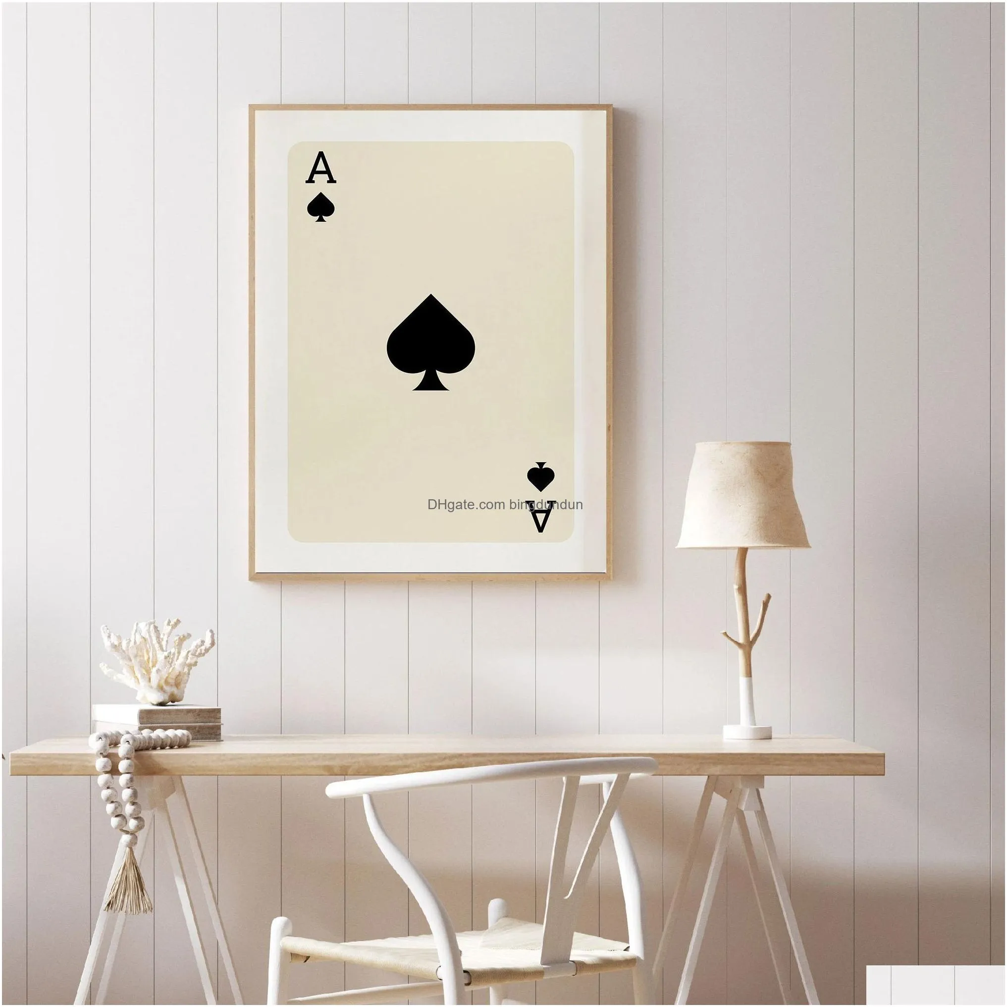 Paintings Lucky Ace Poster Abstract Black Beige Canvas Painting Spades A Art Print Modern Nordic Card Game Wall Picture Living Room De Dhyo1