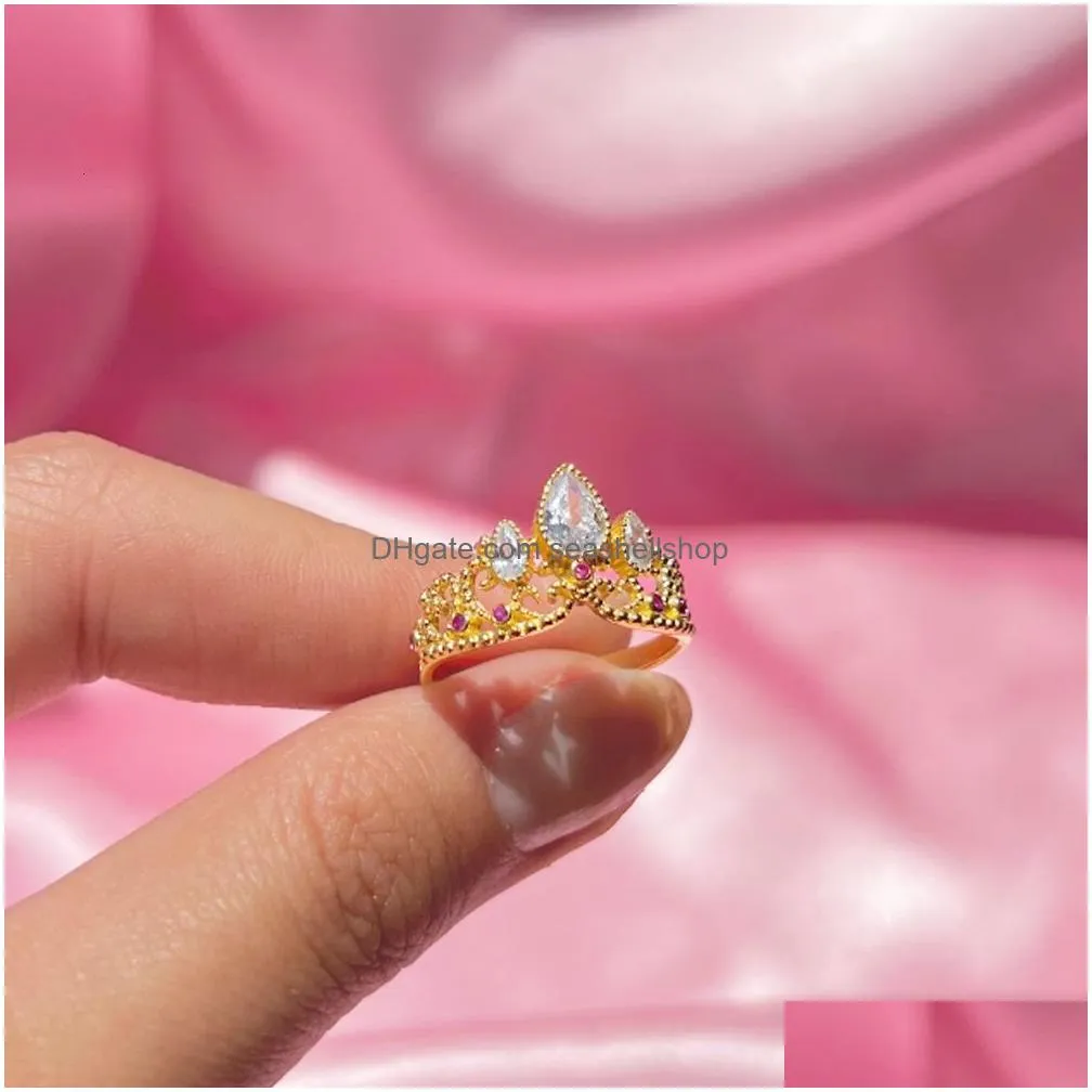 Wedding Rings Rapunzel Crown Princess Ring For Woman Fashion Geek Jewelry Accessories Gold Plated Adjustable Gift Her 230920 Drop Del Dhtdq