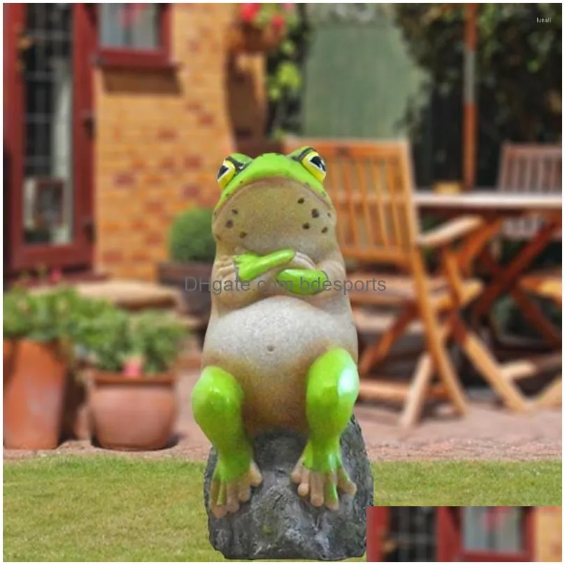 Garden Decorations Miniature Funny Frog Resin Statue Animal Sitting Scpture Accessory Courtyard Lawn Decoration Drop Delivery Dhuwc