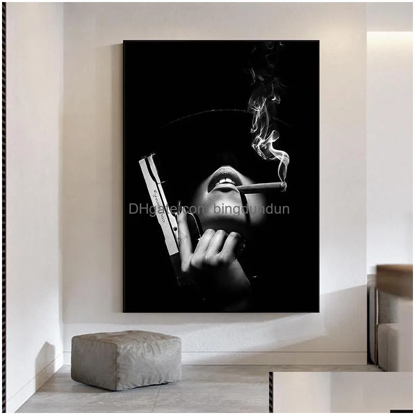 Paintings Watercolor Toilet Poster Pp Fiction Canvas Painting Women Smoking Wall Picture Art Funny Print Modern Bathroom Home Decor Fr Dhuuh