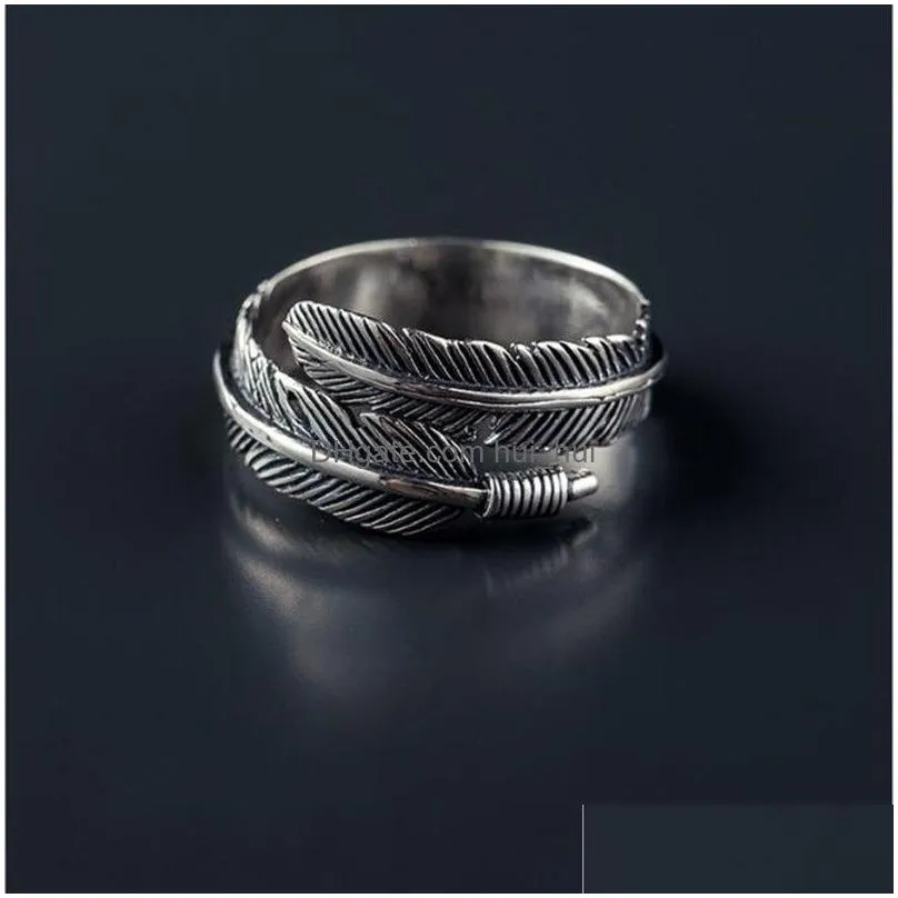 cluster rings retro high-quality 925 sterling silver jewelry thai female personality feathers arrow open ring sr2391