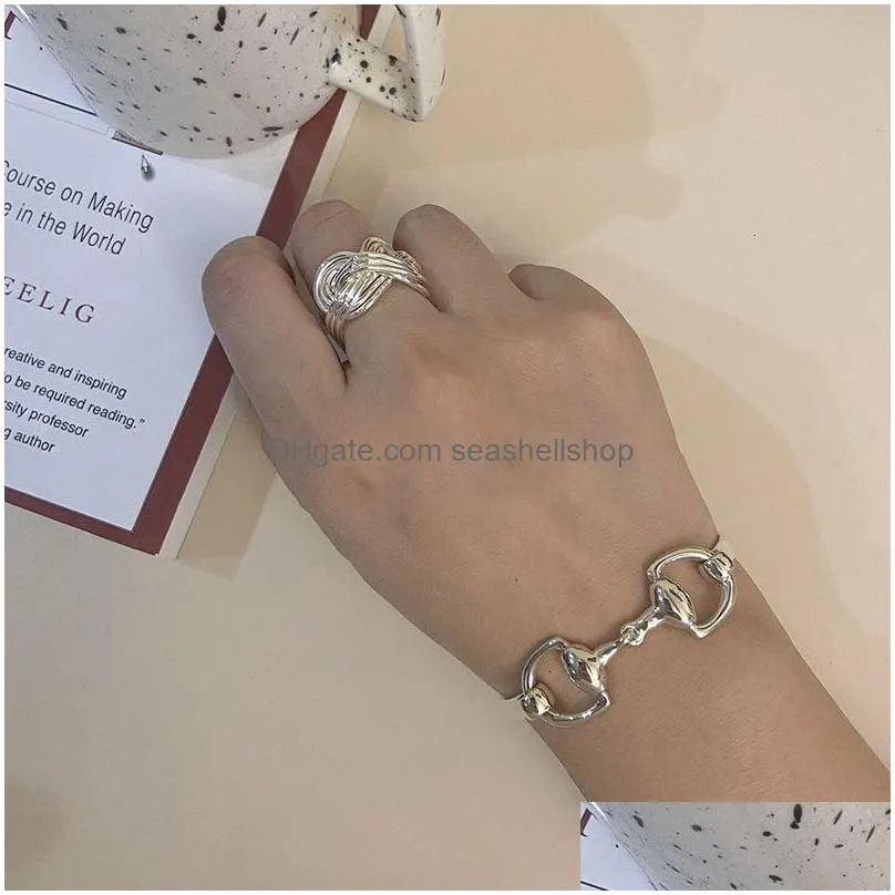 Charm Bracelets Sier Plated For Women Horseshoe Horsebit Buckle Bamboo Simple Pseras Femme Luxury Designer Jewelry 230410 Drop Delive Dhktv