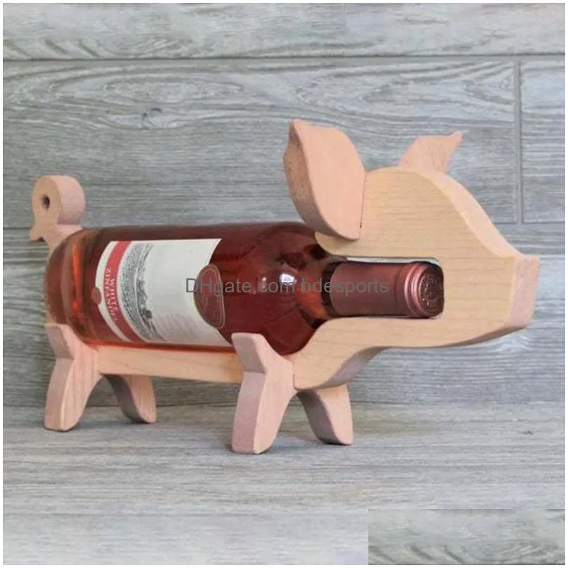 Kitchen Storage & Organization Kitchen Storage Wine Holder Animal Shape Polished Stable Base Bottle Rack Dog Little Pig Statue Drop De Dh4To
