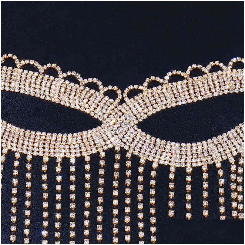 kmvexo luxury rhinestone tassel chain mask for face women fashion crystal masks halloween party wedding jewelry 2022 design y220805