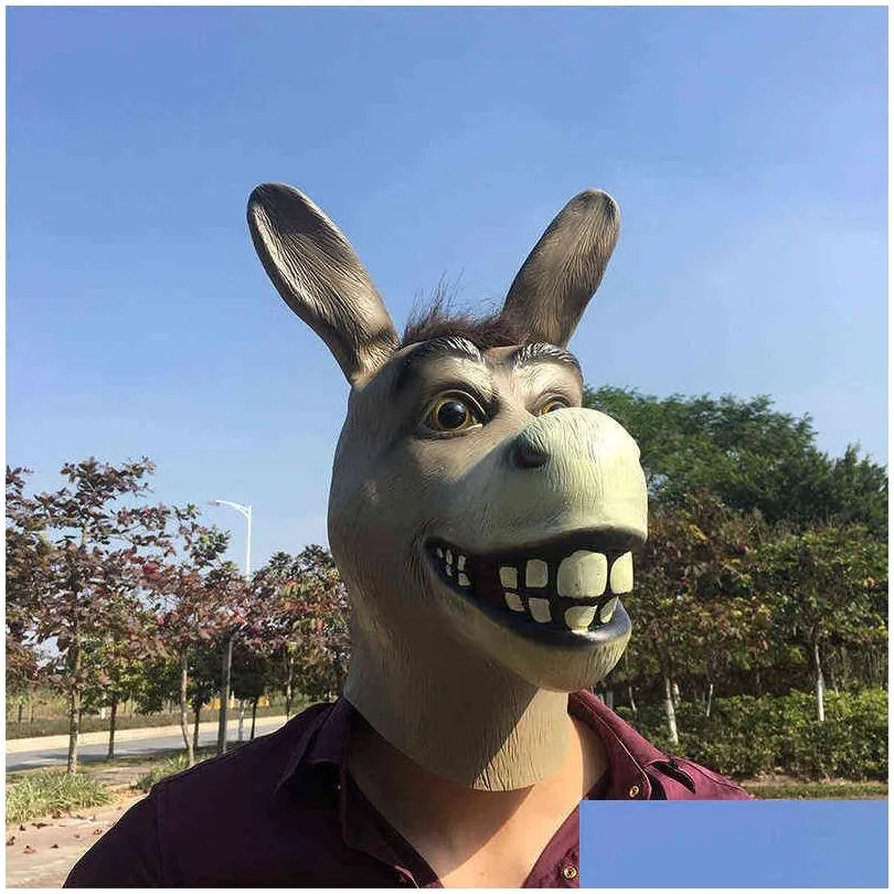 funny adult creepy funny donkey horse head mask latex halloween animal cosplay zoo props party festival costume ball mask y220805