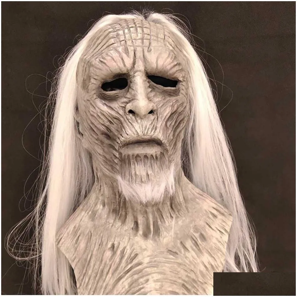 halloween white hair night king latex mask halloween realistic scary cosplay costume latex party mask x0803