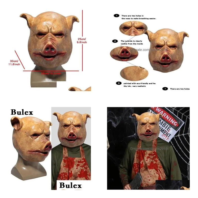 Party Masks Bex Scary Horror Latex Pig Head Mask Masquerade Costume Animal Cosplay Fl Face Halloween Party Decoration Drop Delivery Ho Dhdti