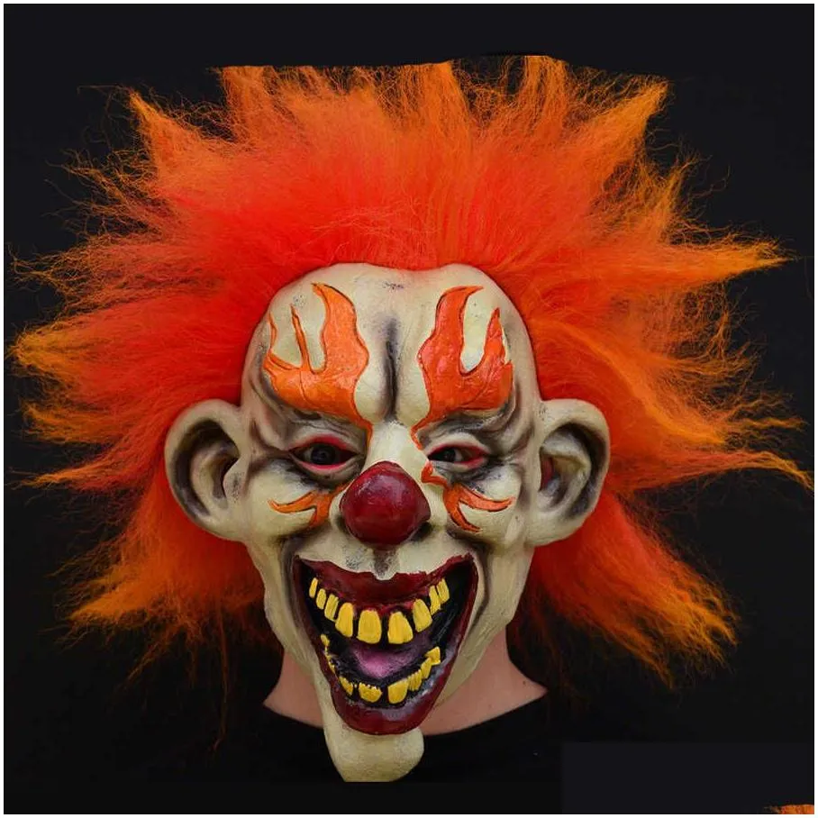 evil scary halloween flame clown mask rubber latex with hair funny joker halloween party costumes props adult one size x0803