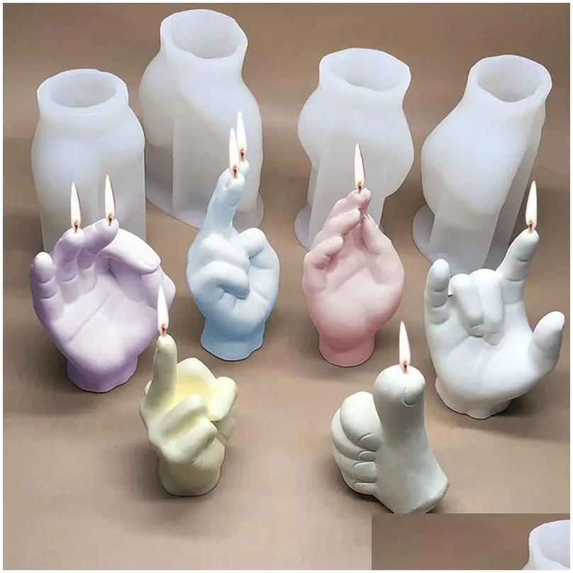 12 types hand shaped candle silicone molds diy 3d gesture scented candles soap mould fingers perfume wax plaster chocolate cake decoration moulds handmade