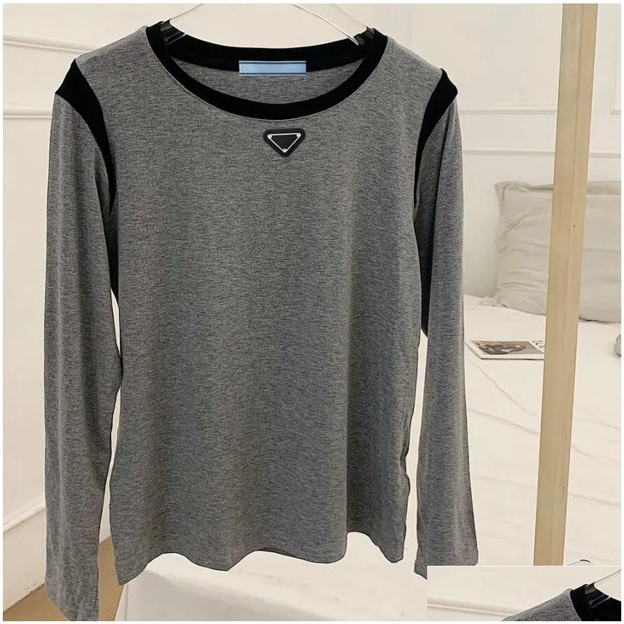 original fashion designer women`s long sleeve t-shirt 2023 spring fall/winter solid color round neck bottoming shirt slim fit long sleeve