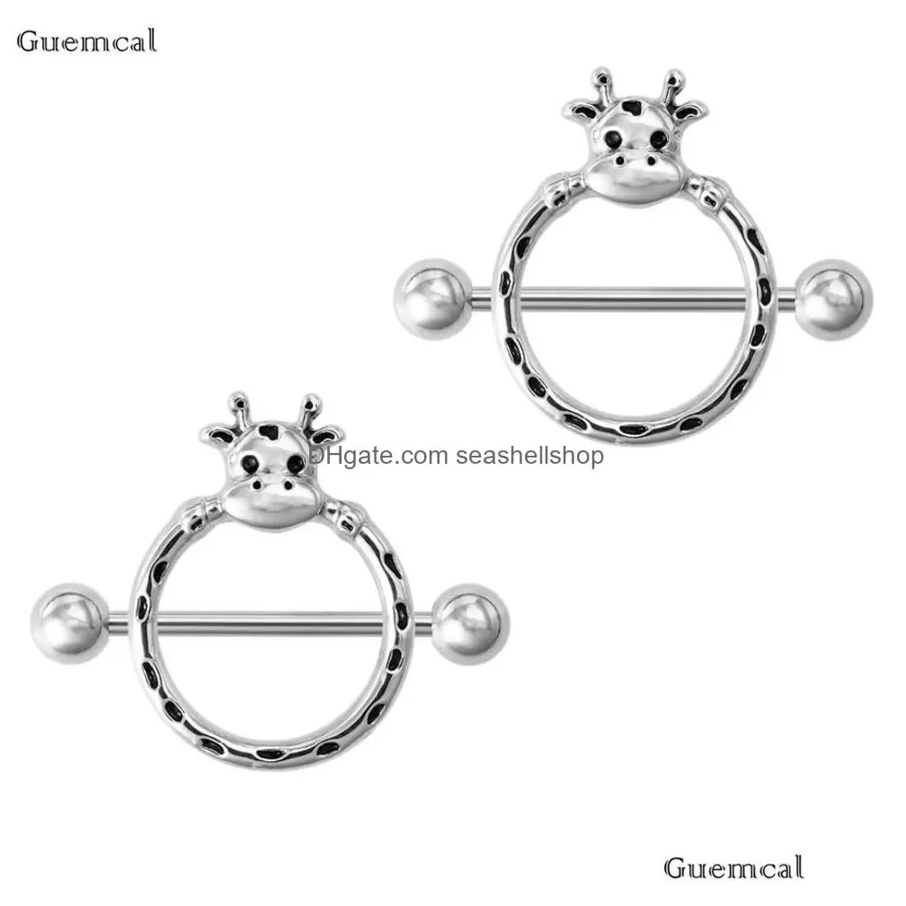 Nose Rings & Studs Gual 2Pcs Product Personality Stainless Steel Stberry Cake Rabbit Ear Breast Ring Body Exquisite Piercing Jewelry Dhmta