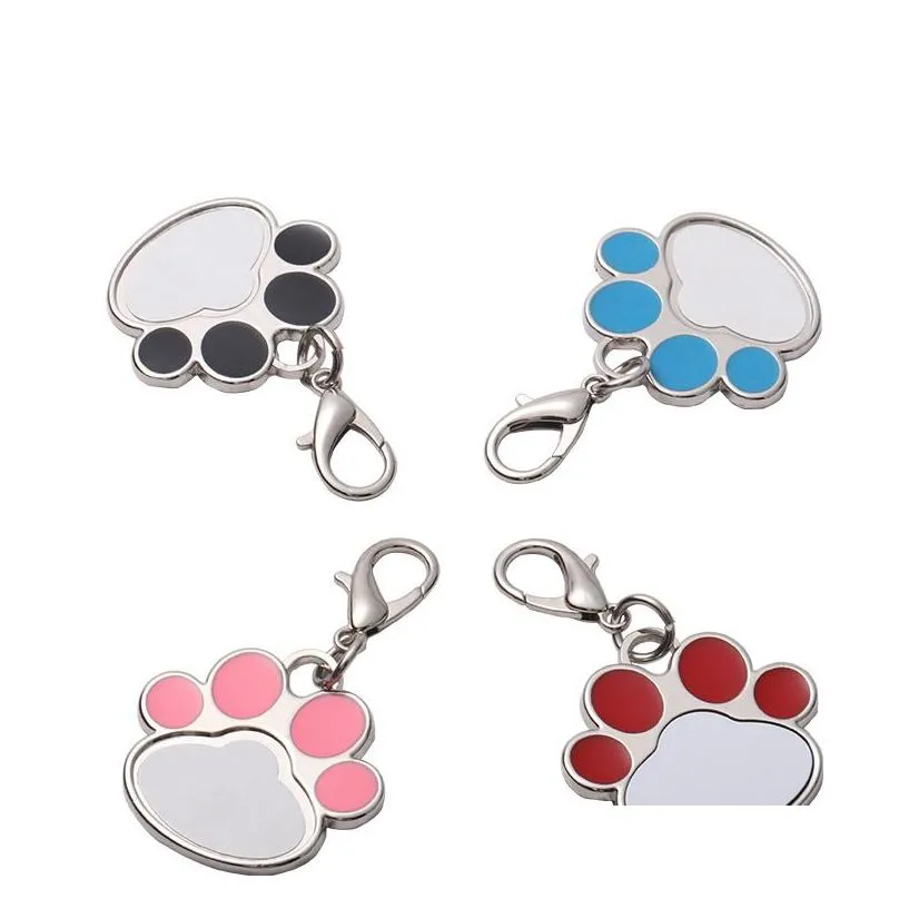 Dog Tag Id Card Sublimation Blanks Metal Tags Personalized White Diy Cards Zinc Bone Cat Paw Shape Pet Decorative Pendants With Buck Dhwbe