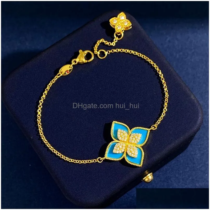 italy brand clover designer charm bracelets 18k gold shining bling crystal diamond sweet 4 leaf flower bangle move bracelet jewelr246f