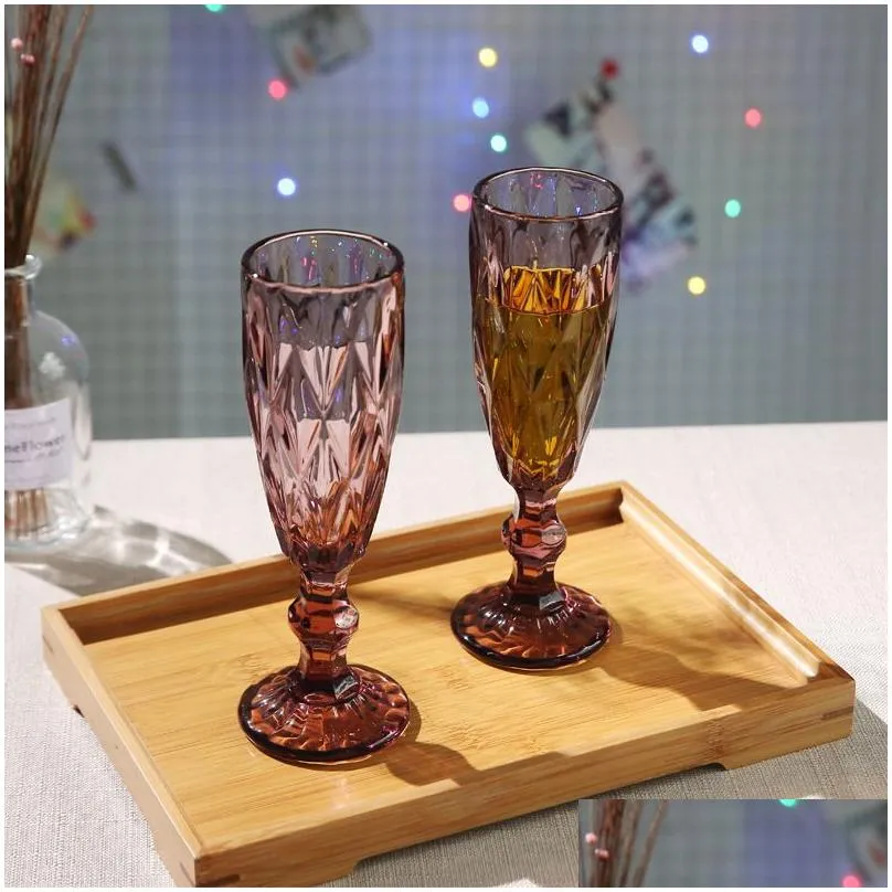 wholesale 150ml 4colors european style embossed stained glass wine lamp thick goblets dhs