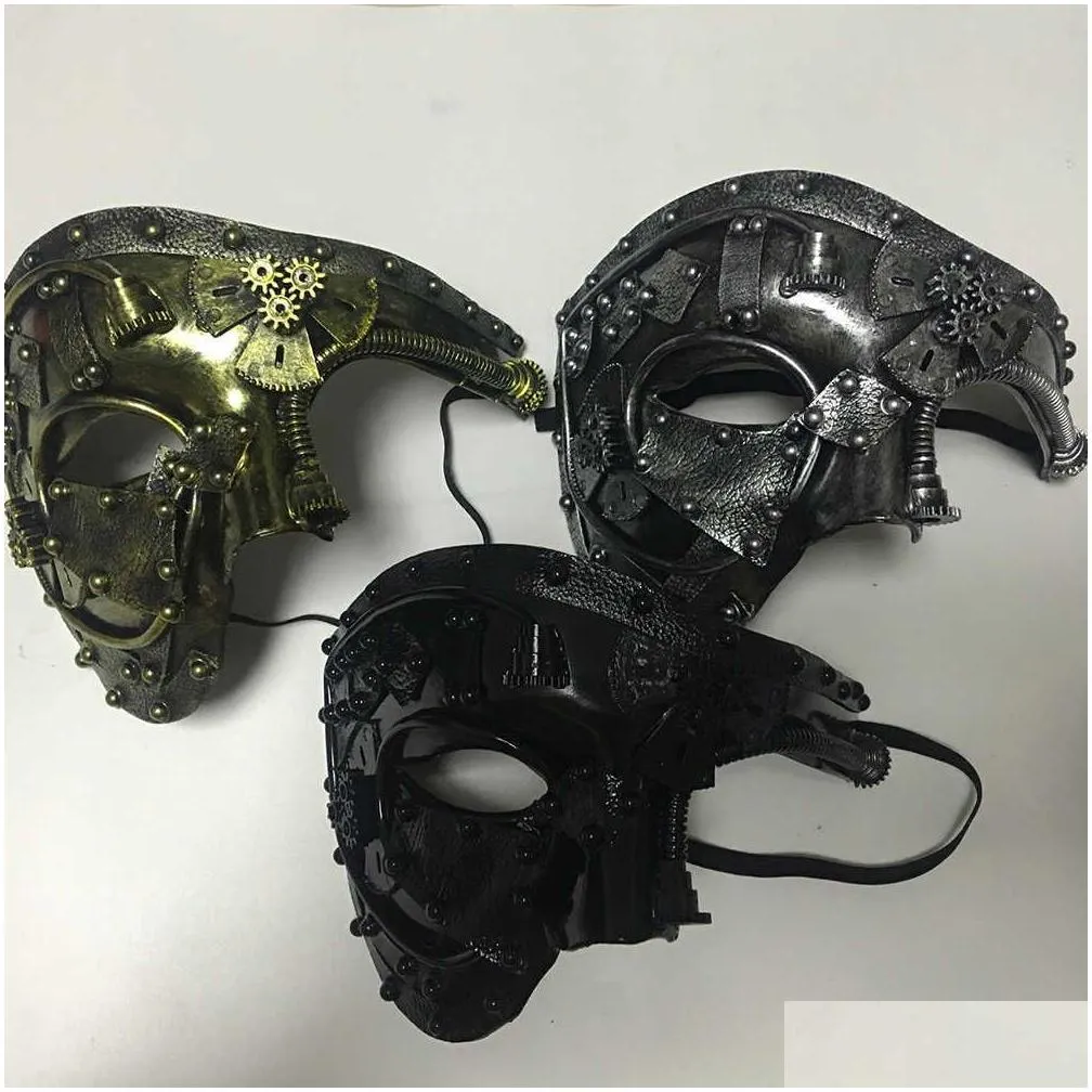 steampunk phantom masquerade cosplay mask ball half face men punk costume halloween party costume props x0803