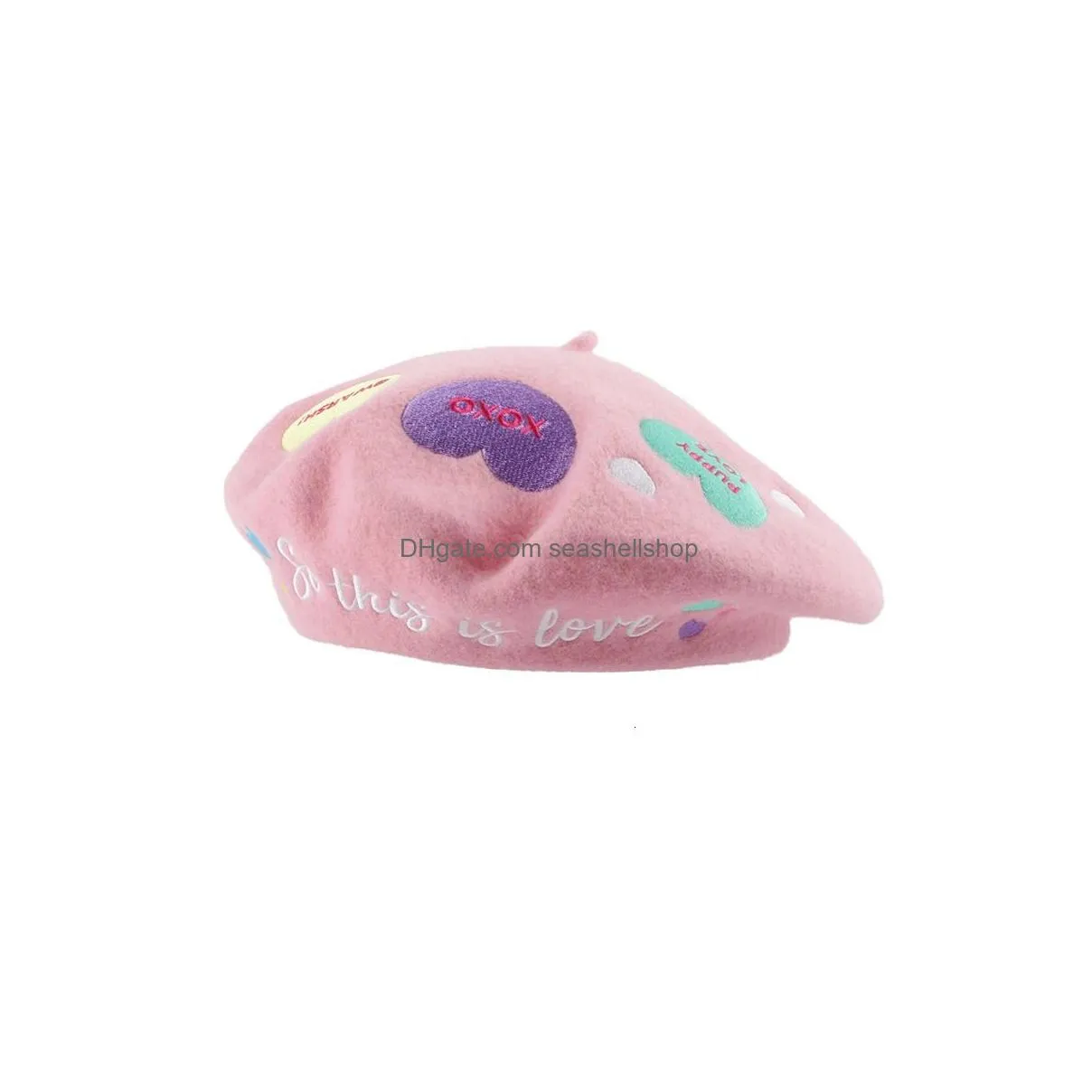 Berets Kawaii Girls Pink Beet For Women S Embroidery Purple Beanies Hat Wool Felt Mushroom Sweet Lolita Painter Cap Bonnet 231208 Dro Dhty7