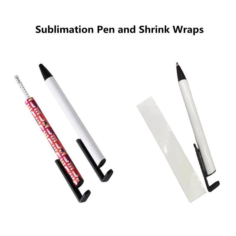 wholesale 2 in 1 sublimation pens with shrink wraps cartridge diy blanks phone holders thermal heat transfer white ballpoint gel pen wholesale unique gifts for