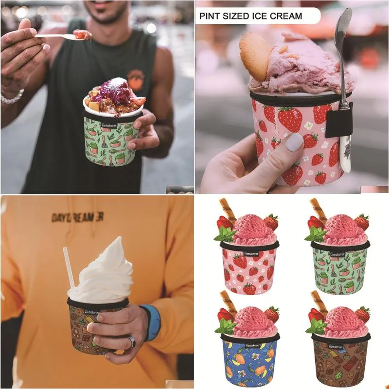 sublimation white ice cream pint sized koozies drinkware handle submersible thermal insulation ice cream cup holder