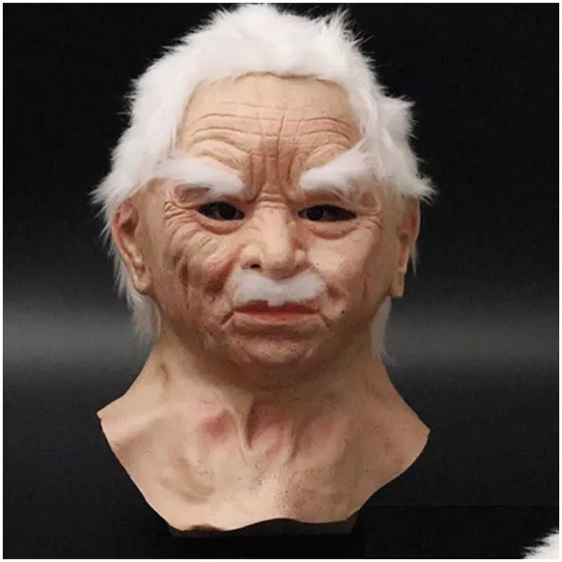 realistic old man latex mask latex horror grandparents old people full head masks halloween costume party props adult x0803