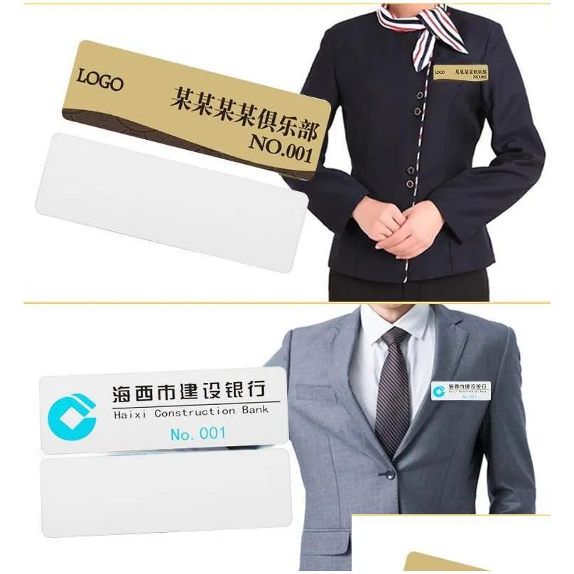 wholesale sublimation name tag diy blanks id names badge with round corners pin custom personalized aluminium card for school student office el metal