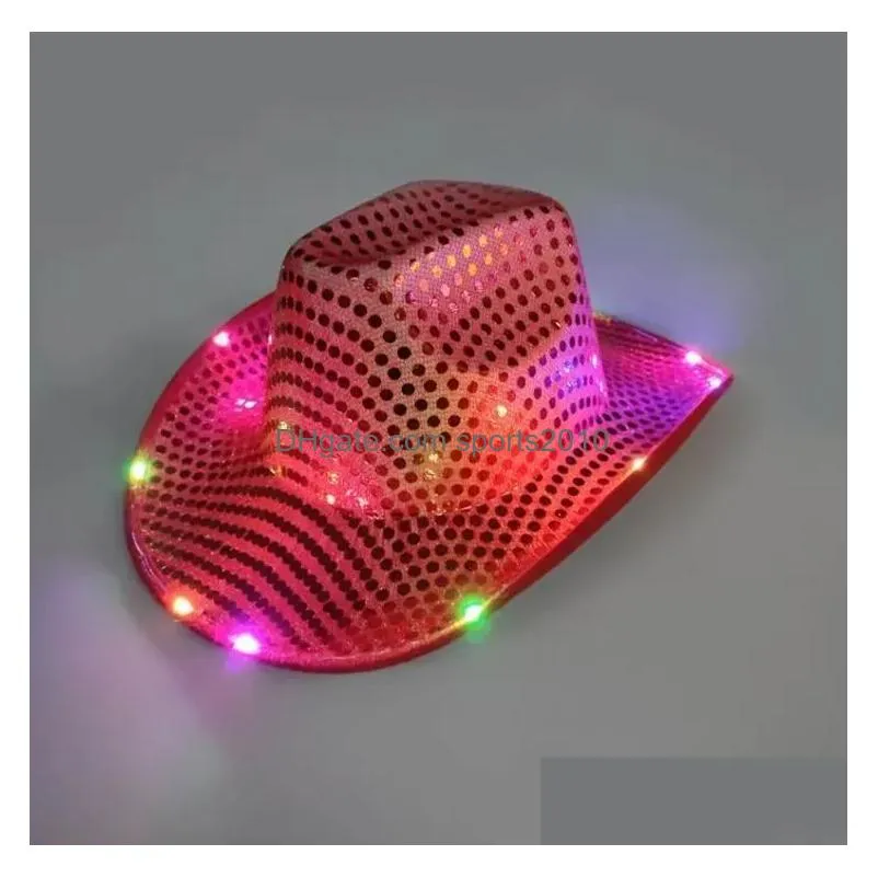 Party Hats Cowgirl Led Hat Flashing Light Up Sequin  Hats Luminous Caps Halloween Party Costume Drop Delivery Home Garden Festiv Dhnff