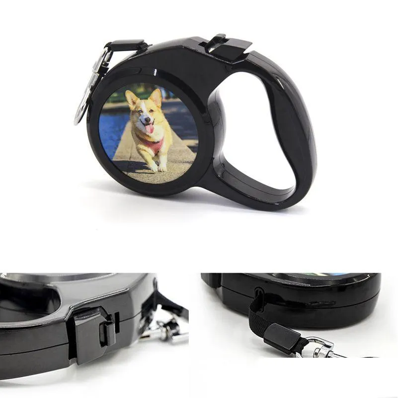 sea sublimation retractable dog leashes blanks white lead pets cats puppy leash automatic retracted black dogdy collars walking lead for small and medium pet 3