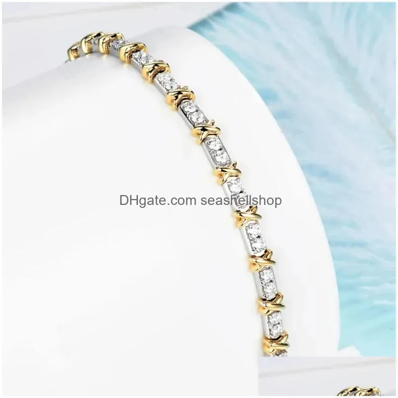 Chain 925 Sterling Sier Plated Gold X Cross Thirty Stone Diamond Bracelets For Women Classic Luxury Fashion Brand Party Fine Jewelry Dhww1