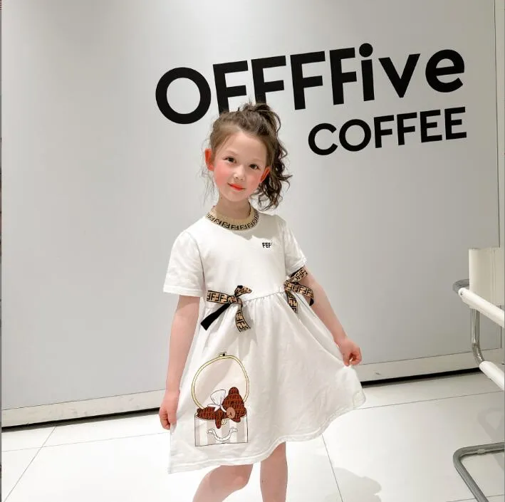 Girls Dresses Brand Girl Clothes short Sleeved Baby Partydress Autumn Letter Printing Kids Skirt Size 100-150 Bow Decoration Child Froc Dh0Zc
