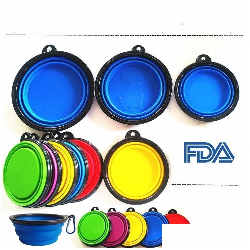 foding bowls for pet tpe three size silicon dog and cat portable bowl feeders in door or outdoor with carabiner sea freight