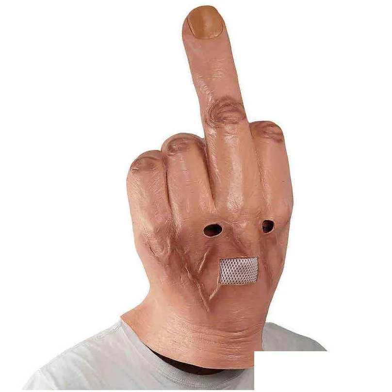 creative personality despises vertical middle finger latex mask halloween party cosplay bar dj spoof heaear props y220805