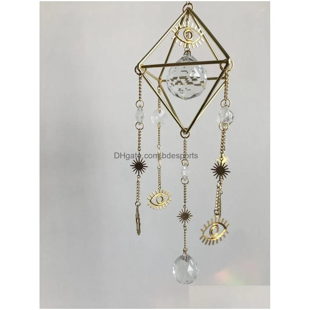 Garden Decorations Evil Eye Sun Catcher Gold Crystal Decor Witchy Wall Hanging Drop Delivery Dhnu1