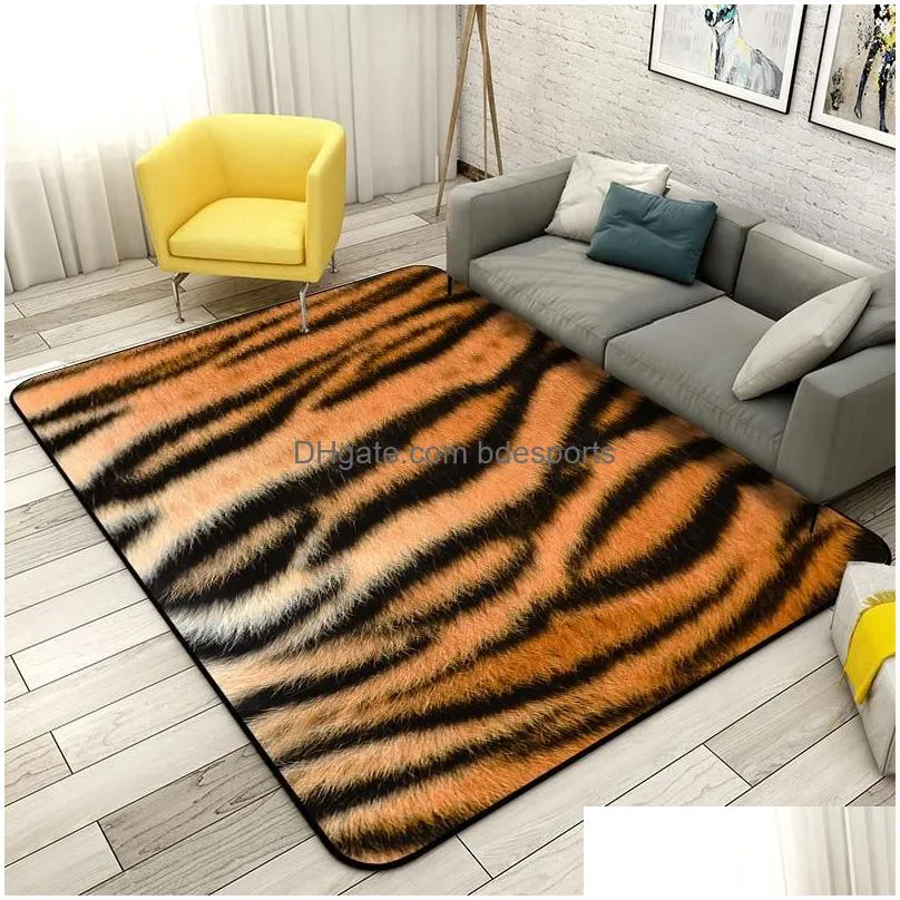 Carpets Creative 3D Leopard/Cow/Tiger Printed Carpet Super Soft Non-Slip Bedroom Living Room Area Rug Home Decoration Mat Fur Drop De Dhkzk