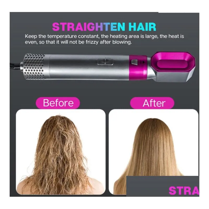 british plug five in one hot air blower electric comb negative ion straight hair brush air curling iron ceramic curling iron rotating hair straighteners d