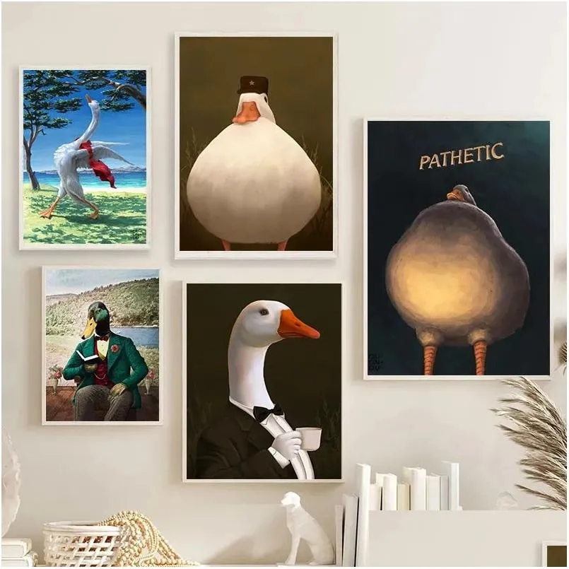 Paintings Canvas Painting Duck Funny Poster Pathetic Humor Judgmental Wall Art Picture Print Living Room Home Decoration Gift Cuadros Dhppr