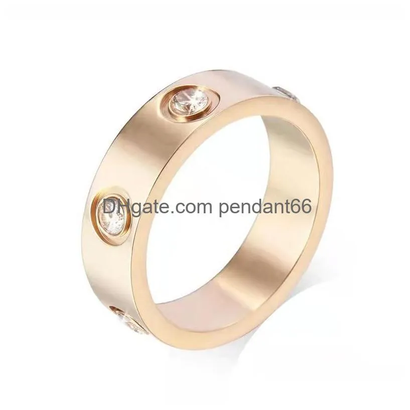 2022 fashion sliver gold stanless steel ring with diamond crystal for men girls women couple in wedding promise rings