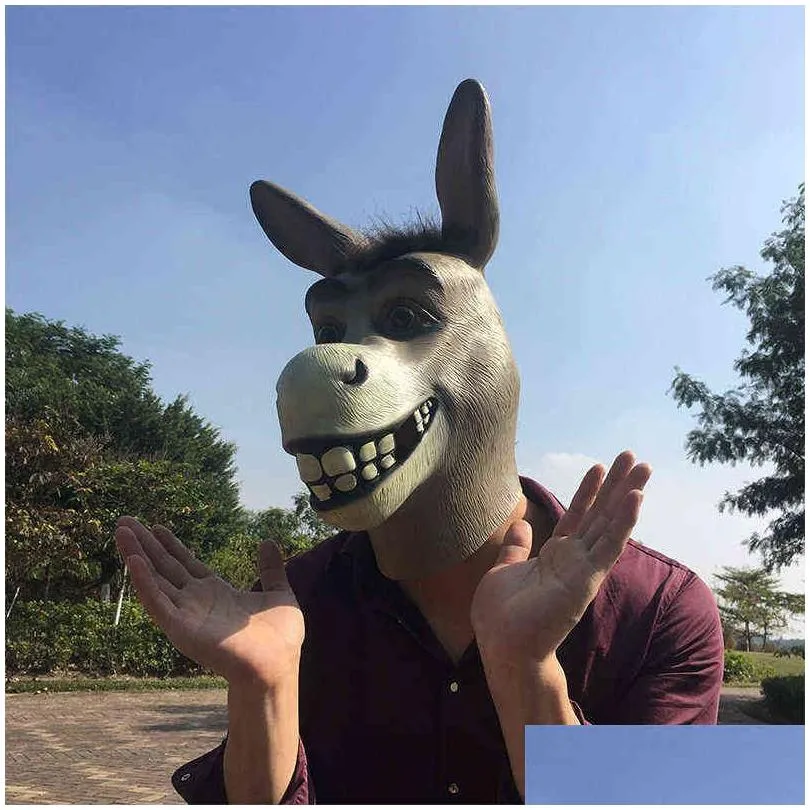 funny adult creepy funny donkey horse head mask latex halloween animal cosplay zoo props party festival costume ball mask y220805