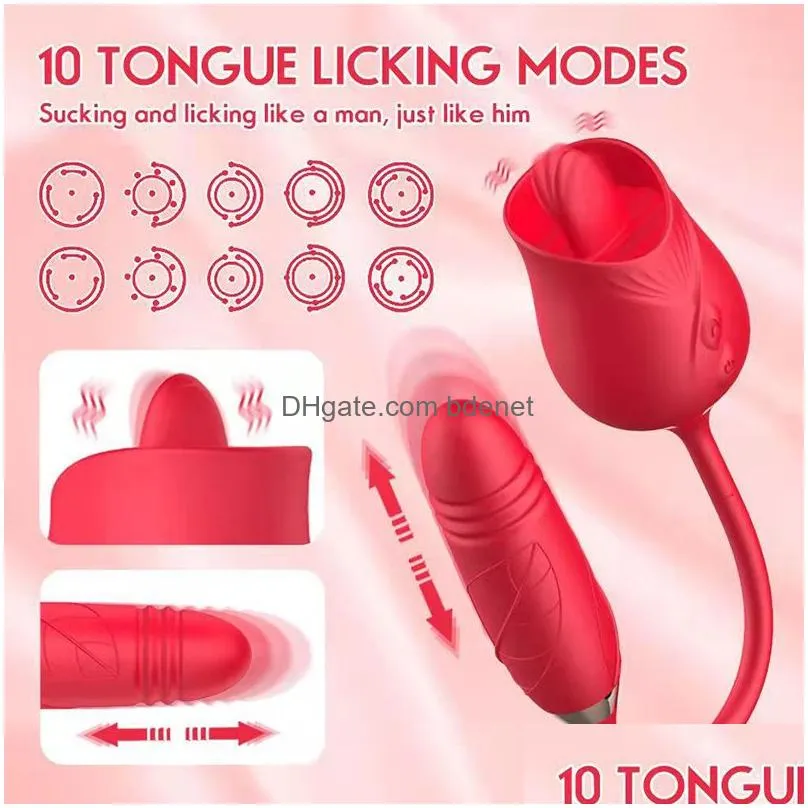 Foot Massager Toys Masrs Rose Shape Sucking Vibrators 10 Speed Strong Shock Licking Double Heads Dildos Vibrator Female Drop Delivery Dhj9X