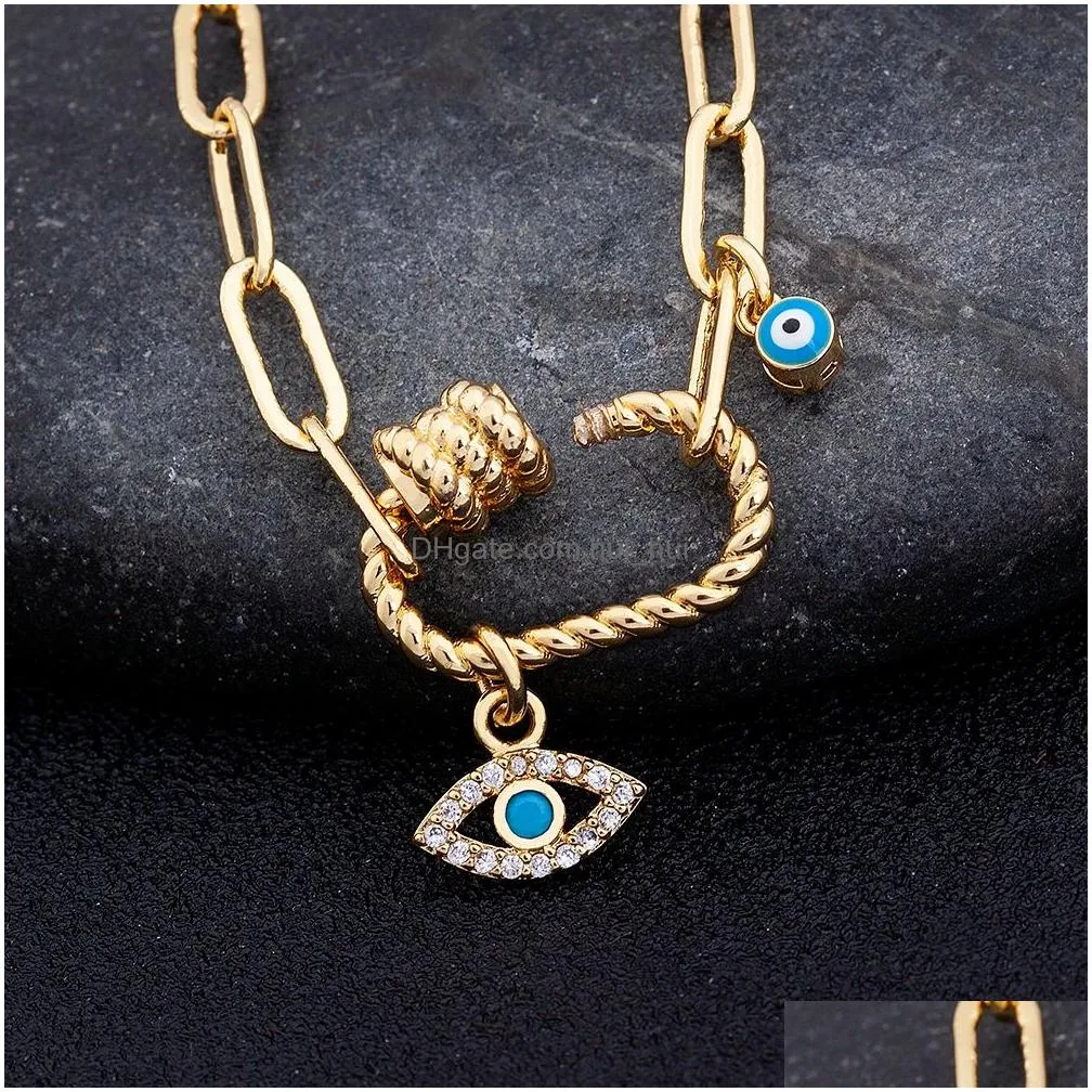  classic 14k yellow gold zircon original evil eye pendant bracelets bead charms jewelry fashion women gift