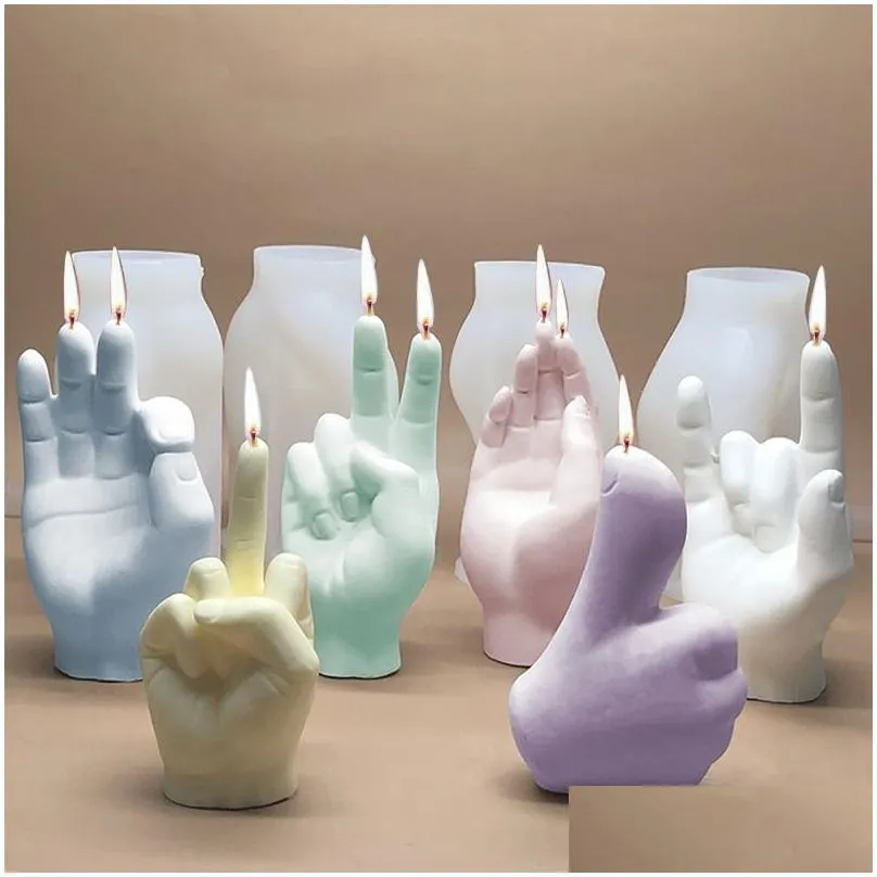 12 types hand shape candle silicone molds diy 3d gesture scented candles soap mould fingers perfume wax plaster chocolate cake decoration moulds handmade