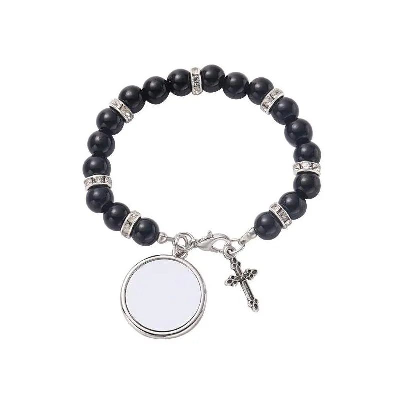 wholesale 4 colors sublimation bracelet heat transfer pendant rosary bead bracelet cross jesus metal pendants dhs