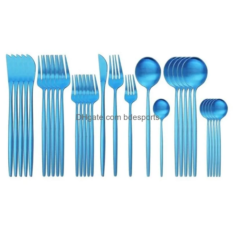 Dinnerware Sets 30Pcs/Set White Gold Cutlery Set 304 Stainless Steel Dinnerware Knife Fork Coffe Spoon Dinner Home Kitchen Tableware S Dhl5M