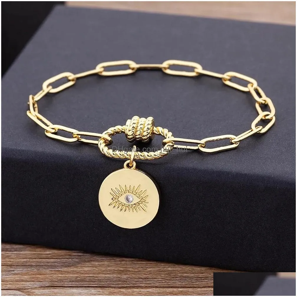  classic 14k yellow gold zircon original evil eye pendant bracelets bead charms jewelry fashion women gift