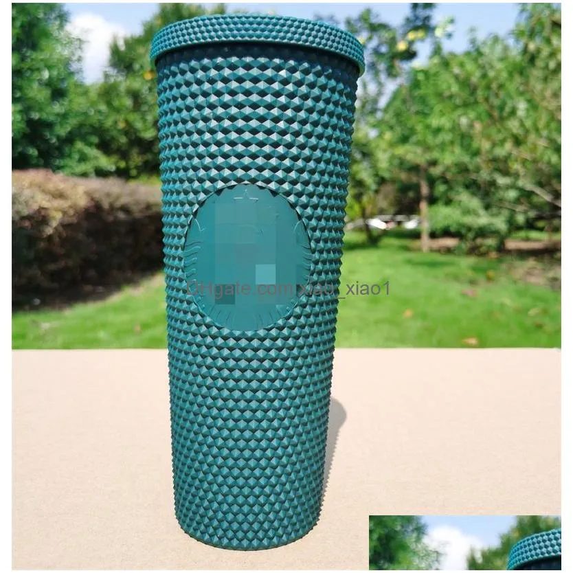 2022 starbucks double carbie pink durian laser straw cup tumblers mermaid plastic cold water coffee cups gift mug h1005261o