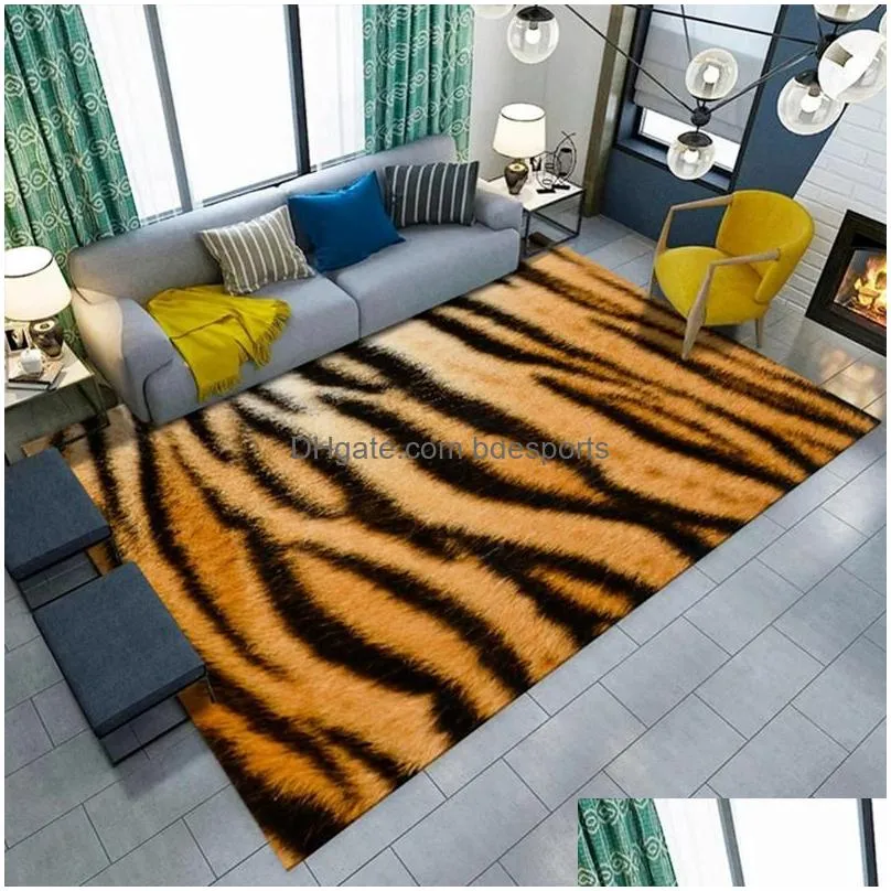 Carpets Creative 3D Leopard/Cow/Tiger Printed Carpet Super Soft Non-Slip Bedroom Living Room Area Rug Home Decoration Mat Fur Drop De Dhkzk