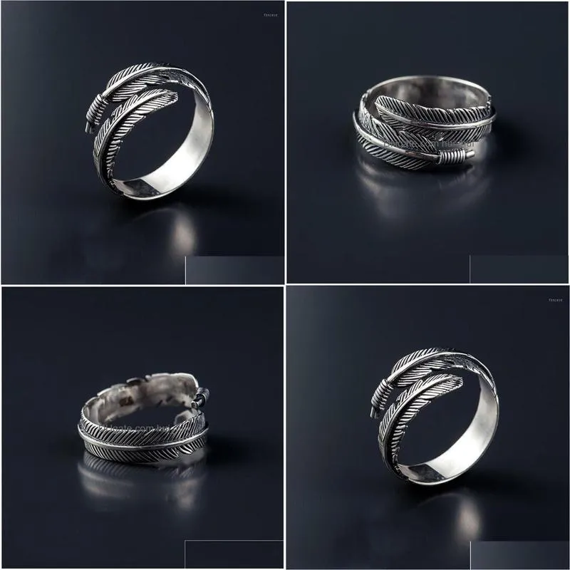 cluster rings retro high-quality 925 sterling silver jewelry thai female personality feathers arrow open ring sr2391