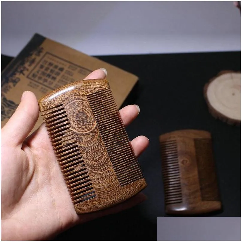 natural sandalwood pocket beard & hair combs for men - handmade natural wood comb with dense and sparse tooth