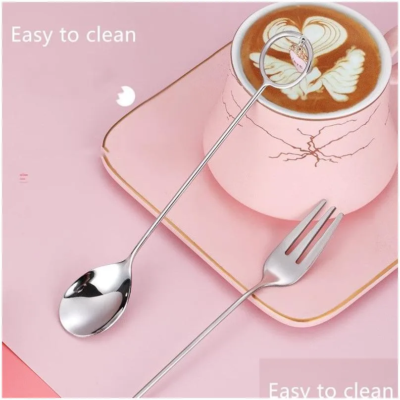 wholesale 304 stainless steel cute star heart spoons and forks ins style silver and gold color