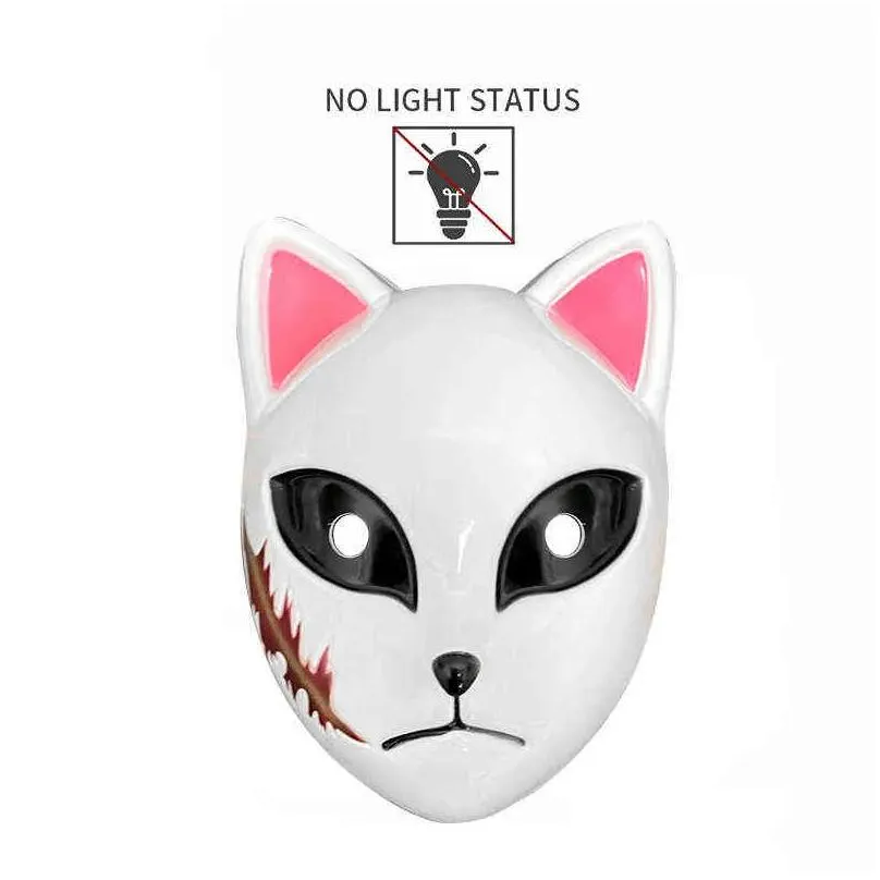 demon slayer led mask fox mask anime tanji langqian rabbit real rice cosplay props halloween party cosplay props for adults